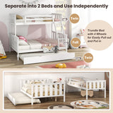 Giantex 3-in-1 Convertible Twin Over Full Bunk Bed with Trundle - Solid Wood, Reversible Ladder & Safety Guardrails - White Giantex