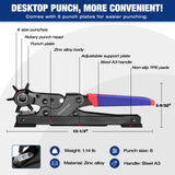 WORKPRO Desktop Leather Hole Punch Set, Rotary Belt Hole Puncher for Leather, 6 Punch Sizes, Heavy Duty Leather Hole Punch Tool for Leather Belts, Dog Collars, Watch Band, Saddles, Shoes, Home DIY WORKPRO