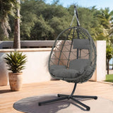 Egg Chair Indoor Outdoor, Foldable Hanging Egg Chair with Stand, Patio Swing Egg Chairs, UV Resistant Removable &Washable Thicken Padded Cushions, 350LBS Capacity for Bedroom, Balcony, Dark Gray HiDSLiving