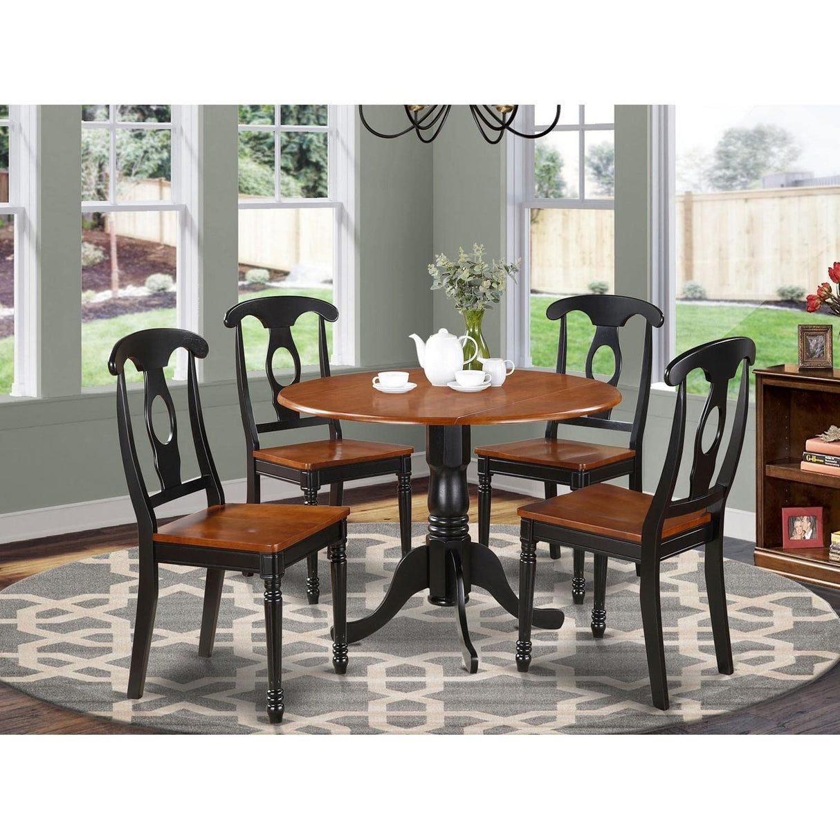 East West Furniture DLKE5-BCH-W 5 Piece Room Furniture Set Includes a Round Dining Table with Dropleaf and 4 Wood Seat Chairs, 42x42 Inch East West Furniture