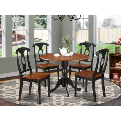 East West Furniture DLKE5-BCH-W 5 Piece Room Furniture Set Includes a Round Dining Table with Dropleaf and 4 Wood Seat Chairs, 42x42 Inch - WoodArtSupply