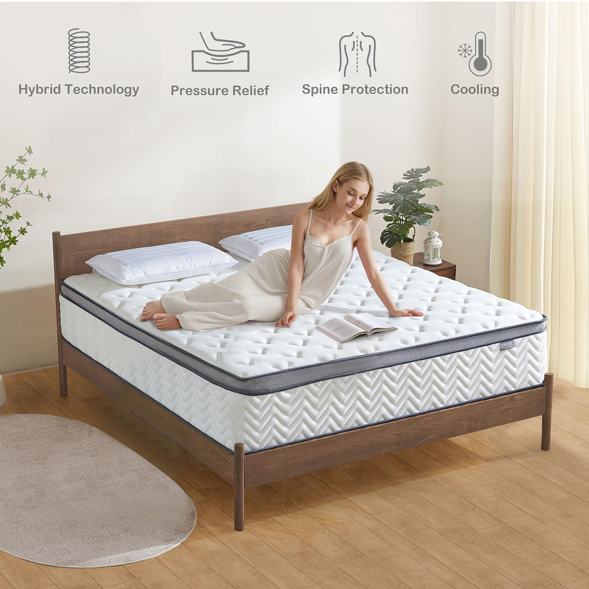 Lynnbery King Mattress, 12 Inch King Size Hybrid Mattress with Memory Foam and Individual Pocket Spring for Motion Isolation, Pressure Relief, Medium Firm Mattress in a Box, 76"*80"*12" Lynnbery