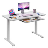 DEVAISE Standing Desk with Drawers, Whole-Piece Glass Adjustable Height Desk, 48 Inch Electric Stand Up Desk, Quick Install, White DEVAISE