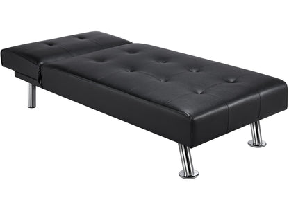 Yaheetech Faux Leather Sofa Bed Sleeper Convertible Futon Sofa Modern Recliner Couch Daybed with Chrome Metal Legs for Living Room Black