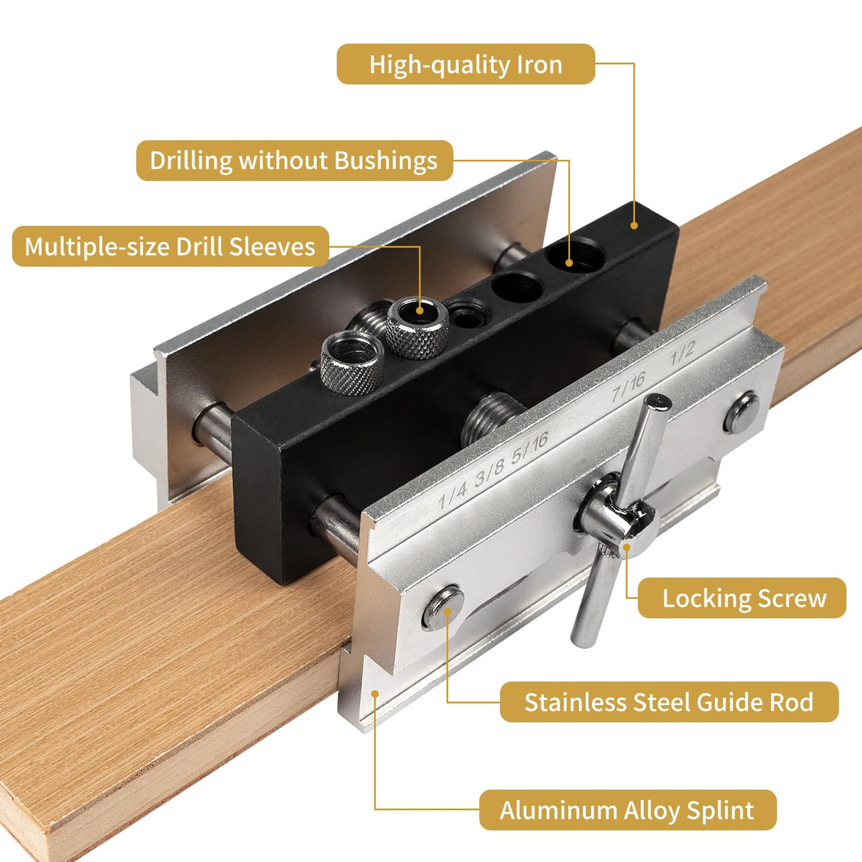 Donext Self Centering Doweling Jig, Adjustable Width Dowel Jig for Straight Holes, Biscuit Joiner Set With 6 Drill Guide Bushings, Woodworking Drilling Guide Power Tool Accessory Jigs Donext