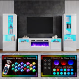 AMERLIFE Modern Highgloss Fireplace Entertainment Center Set, Includes 80" Fireplace TV Stand & 2 LED Highlight Bookcases, Fireplace Storage Cabinets for TVs up to 90", White AMERLIFE