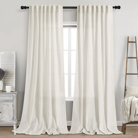2 Panels Set Cream Linen Curtains 108 inches Long for Living Room Extra Long Back Tab Curtains Neutral Farmhouse Light Filtering Semi Sheer Linen Drapes Ceiling to Floor for Large Window Ivory 9 FT Nanspring