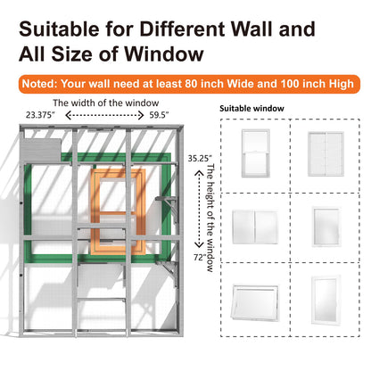 TIMHAKA Catio Playground Window Cat Catio Outdoor Cat Enclosure, Large Catio for Multiple Indoor Cats, Outdoor Cat House with Waterproof Roof, Platforms, Sleeping Box and Bridges, 74.8" x 33.5" x 100"