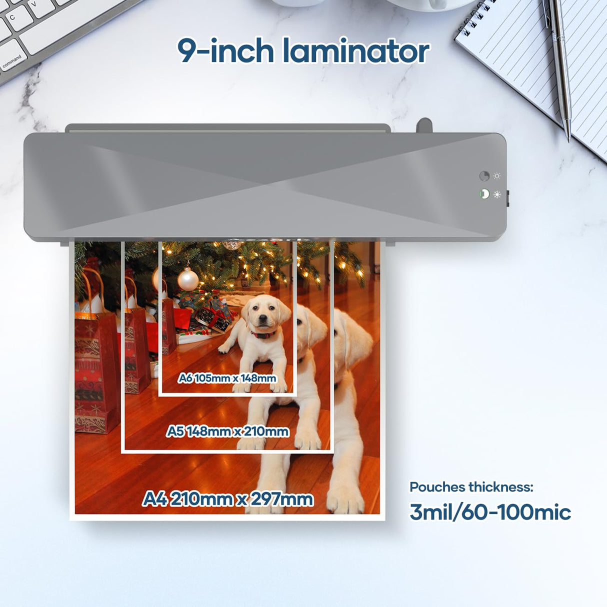 Laminator, 9 Inch A4 Thermal Laminator Machine with Laminating Sheets 9pcs & Paper Trimmer, 4 in 1 Hot & Cold Personal Lamination Kit for Home Office School Use, Fast Warm-Up & Quiet, Never Jam Assark