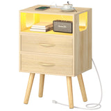 Yoobure LED Night Stand with Charger Station, Mid Century Modern Nightstand with Fabric Drawers, Bedside Table Nightstands with Storage Shelf, Bed Side Table Small Night Stands for Bedroom Living Room Yoobure