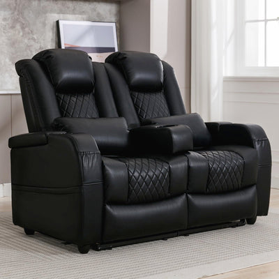Attliahome 57" RV Loveseat Recliner, Double Recliner Furniture with 3 Arms and 2 Pillows, Wall Hugger Recliners & 135° Reclining Theater Seating (Black PU Leather RV Couch)