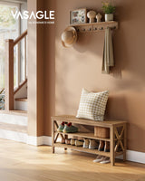 VASAGLE, Entryway Storage Bench, 2-Tier Shoe Rack, 11.8 x 39.4 x 18.9 Inches, Holds up to 600 lb, Farmhouse Style, for Living Room, Bedroom, Honey Brown ULSB153K41 VASAGLE