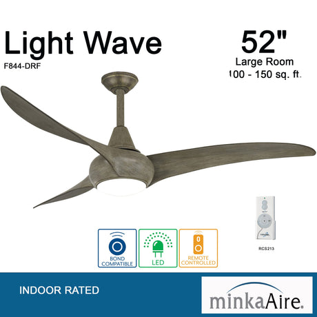 MINKA-AIRE F844-DRF Light Wave 52" Ceiling Fan with LED Lights & Remote, Driftwood MINKA-AIRE