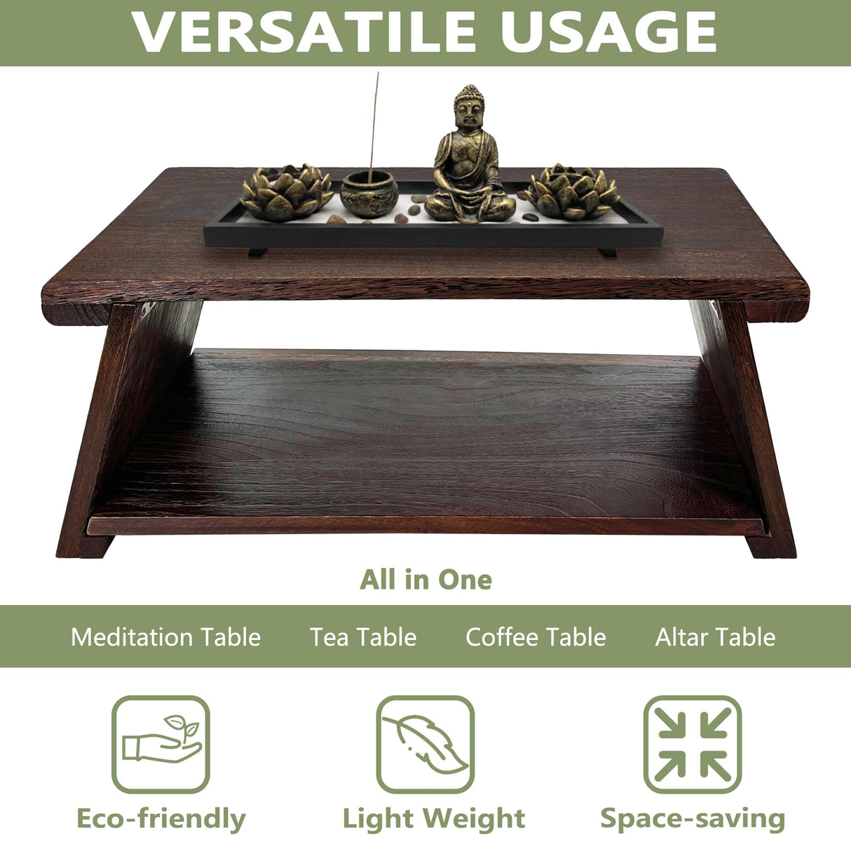 koretech Japanese Low Floor Table Folding Coffee Tables,23''x13.5'' Paulownia Wood Tables Tatami Tables Meditation Table Altar with Storage koretech