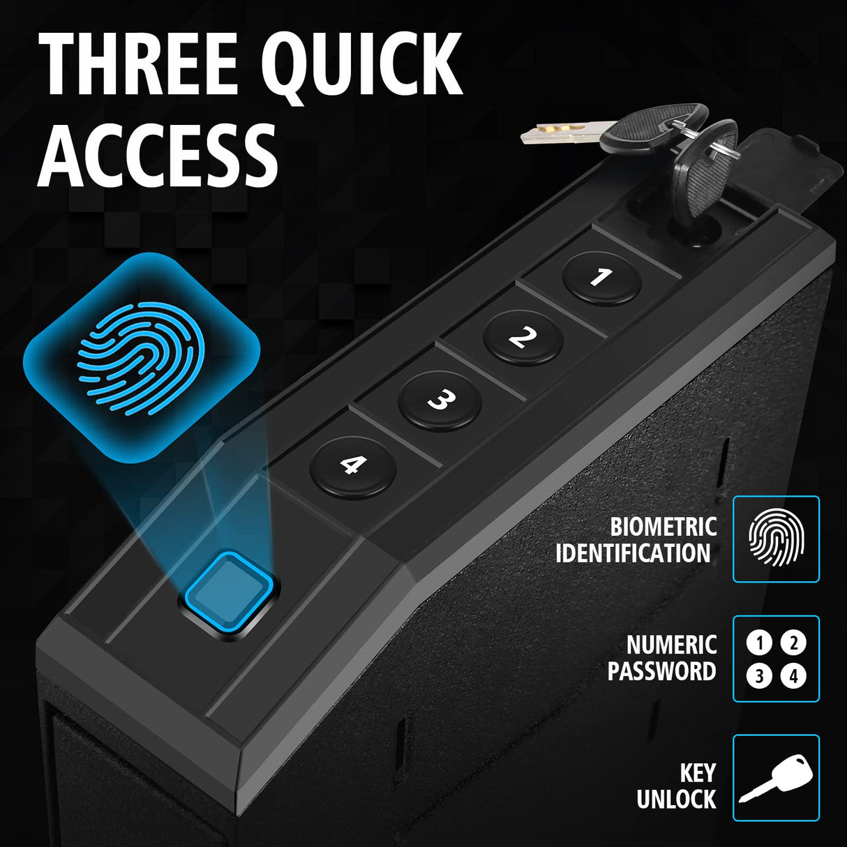 Hidden Gun Safe for Pistols, Biometric Fingerprint Smart Slider Handgun Safe for Nightstand, Desk, Bedside, Wall,Truck -Auto Sliding Door- Fingerprint, PIN Code, KEY Access (Black-Biometric) VoleStay