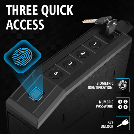 Hidden Gun Safe for Pistols, Biometric Fingerprint Smart Slider Handgun Safe for Nightstand, Desk, Bedside, Wall,Truck -Auto Sliding Door- Fingerprint, PIN Code, KEY Access (Black-Biometric) VoleStay