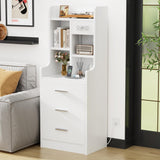 YESHOMY Tall Nightstand with Charging Station and USB Ports, Bedside Table with Open Bookshelf, Endtable with 3 Drawers, for Bedroom,Study, 48" Height, Pure White YESHOMY