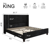 HOWE King Size Upholstered Bed Frame, Wingback Platform Bed with 50.8" Headboard, Corduroy/Solid Wood Leg/No Box Spring Needed/Noise Free/Black HOWE