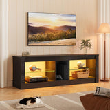 Bestier Modern TV Stand for 55 60 inch TV with LED Lights, High Gloss Entertainment Center TV Console Table with Storage Shelves for Living Room, Glossy Black Bestier