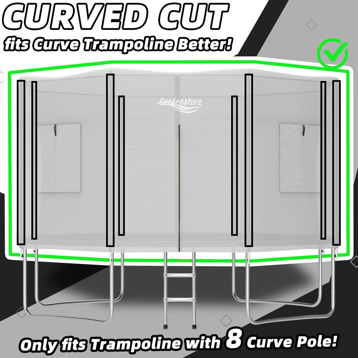 Gardenature 12FT Trampoline Tent for Kids(Tent Only),Fit for 8 Straight Poles Round Trampoline,Trampolien Shade Cover with LED Light,Outdoor Trampolien Accessories Canopy,Anti-Tear,Camping,Gray Gardenature