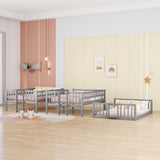 Triple Bunk Bed with Slide, Full Over Full Over Full Bunk Bed Convertible Triple Beds for Kids/Teens/Adults, Gray Bellemave