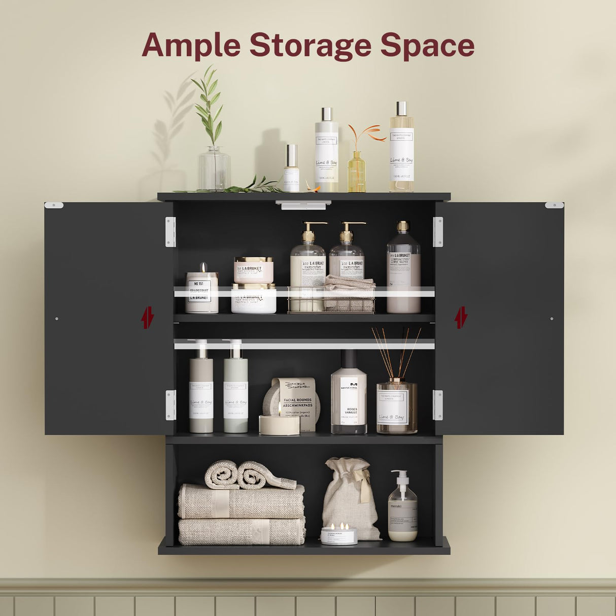 TEENFON Bathroom Wall Cabinet, Over The Toilet Space Saver Storage Cabinet with Barn Doors & Adjustable Shelf, Hanging Medicine Cabinet, Black TEENFON