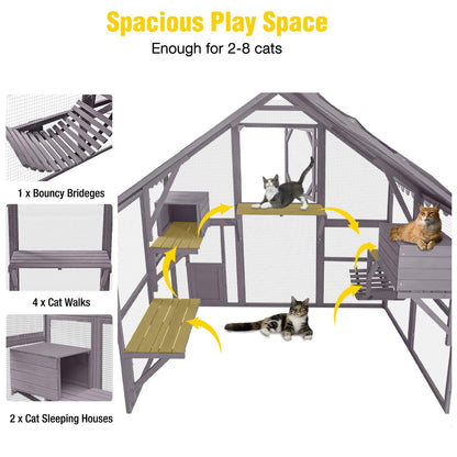 Aivituvin Catio Outdoor Cat Enclosure Large for Multiple Cats Wooden Cat House Outside Cat Condon Cat Run Weatherproof