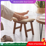 Foot Stool,Ottoman and Footstool,Small Sofa Foot Rest,Bamboo Foot Stool Under Desk,Extra Seating for Living Room, Bedroom and Kitchen (Brown Stool Legs - Beige Surface) Kitsanery