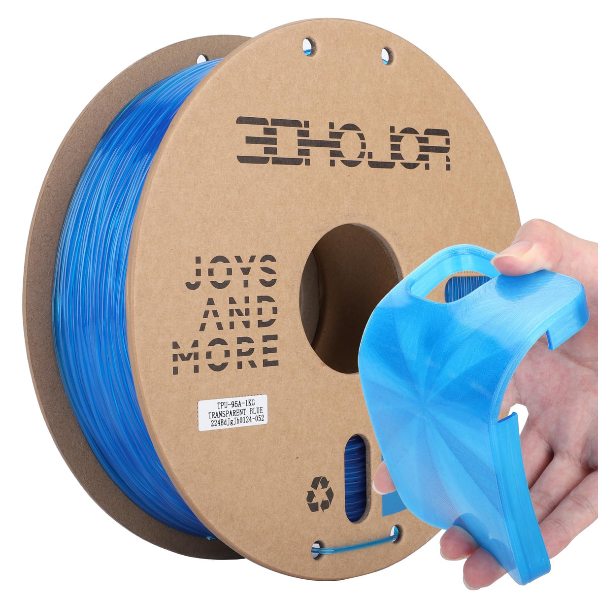 3DHojor TPU Filament 1.75mm TUP95A 3D Printer Filament Flexible Soft 3D Filament 1KG (2.2lbs) fit Most FDM 3D Printers Dimensional Accuracy +/- 0.03 mm-Transparent Blue 3DHoJor