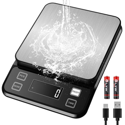 22lb Waterproof IPX67 Kitchen Scale with 0.1g/0.001oz High Precision, Diyife Large Stainless Steel Food Scale, 10 Unit, Washable, Hangable, USB Rechargeable, LCD Display, for Cooking, Baking