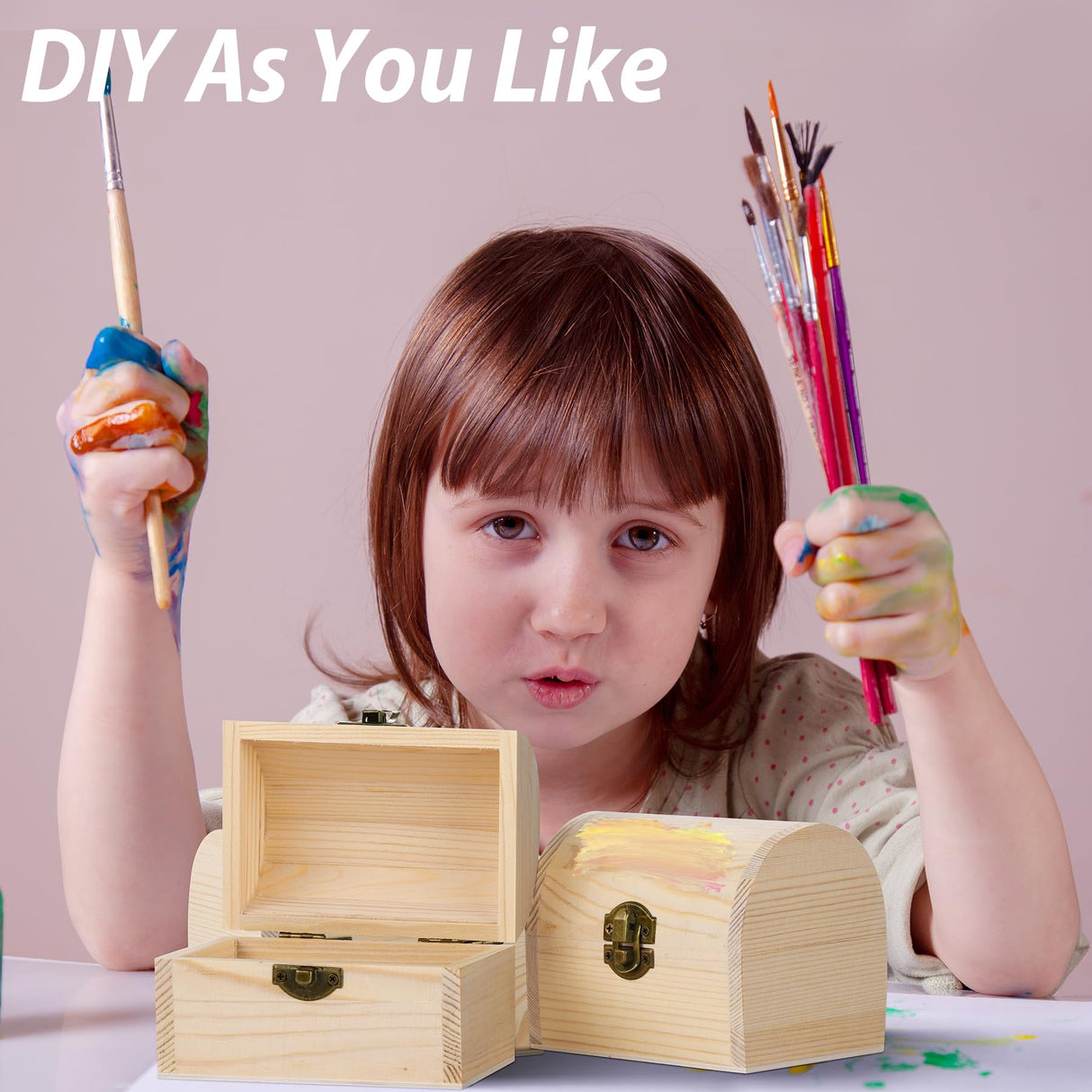 Aodaer 4 Pieces Unfinished Wood Treasure Chest Decorative Pine Wood Box with Hinged Lid and Locking Clasp Plain Decorate Wooden Boxes for Art Hobbies DIY Jewelry Gift Storage Aodaer