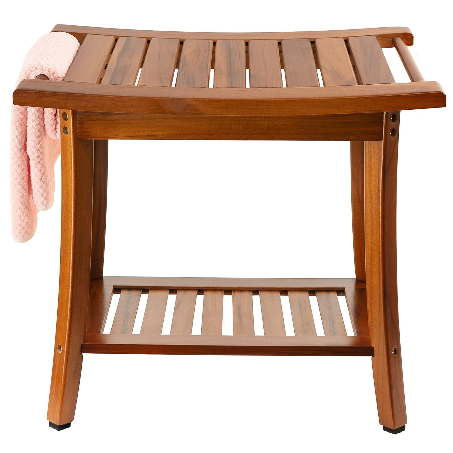 Utoplike Teak Shower Bench Seat with Handles, Portable Wooden Spa Bathing Stool with Storage Towel Shelf, 22" x 13" x 18.6", Perfect for Indoor and Outdoor Use - WoodArtSupply