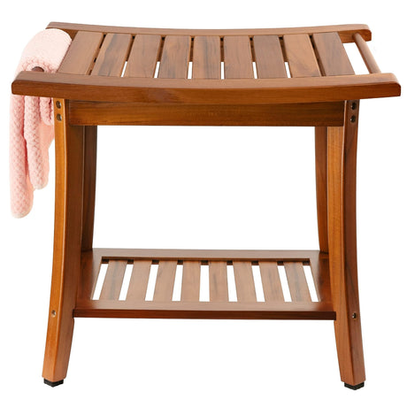 Utoplike Teak Shower Bench Seat with Handles, Portable Wooden Spa Bathing Stool with Storage Towel Shelf, 22" x 13" x 18.6", Perfect for Indoor and Outdoor Use Utoplike