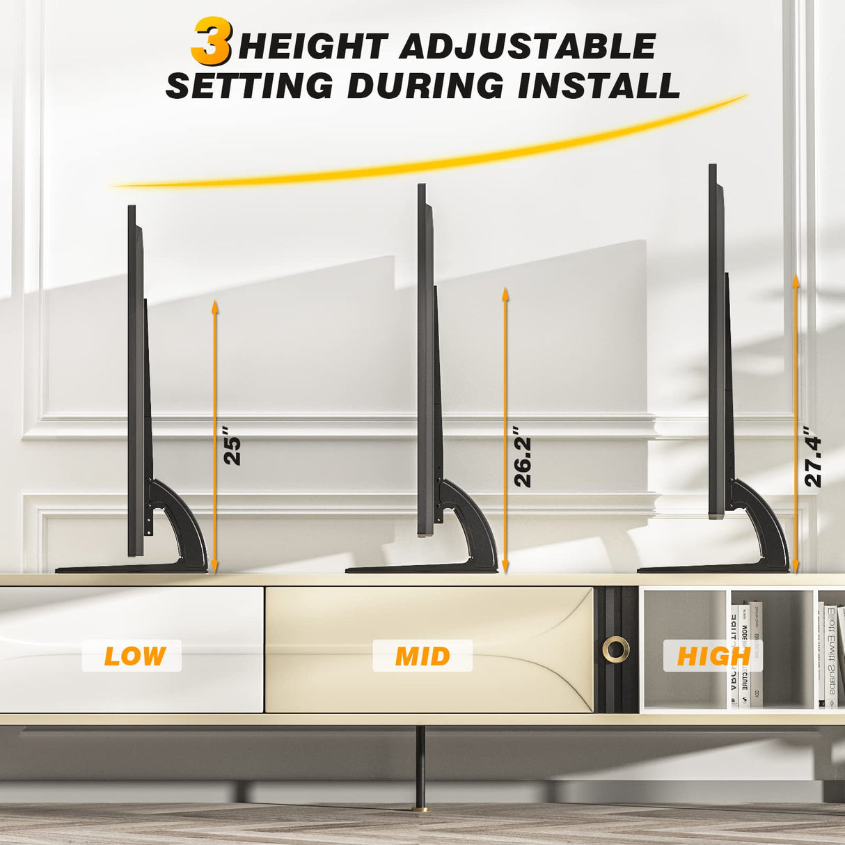 5Rcom TV Stand Mount, Universal TV Stand Tabletop for 22 to 65 inch Plasma LCD LED Flat Screen TVs, TV Legs, Holds up to 88lbs, Max VESA 800 x 500mm, Height Adjustable TV Base 5Rcom