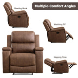CANMOV Leather Recliner Chair, Classic and Traditional Manual Recliner Chair with Overstuffed Arms and Back, Manual Single Sofa with Concealed Cup Holders,Nut Brown CANMOV