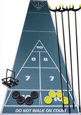 Home Shuffleboard Court Package - Roll Out Shuffleboard Court (28'L X 54" W), 4 Shuffleboard Cues, Official 6" Tournament Discs (4 Yellow, 4 Black), Disc Carrier, and Rules Allen R. Shuffleboard Co., Inc.