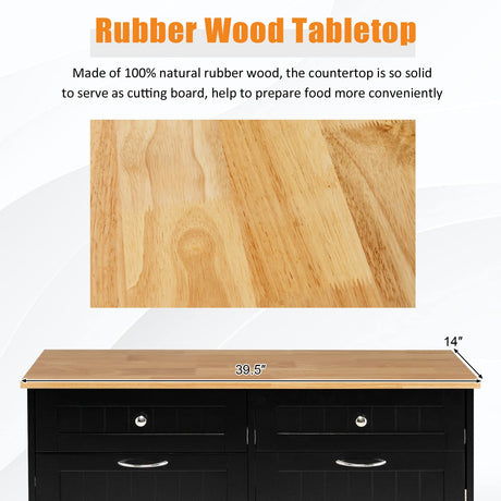 SILKYDRY Tilt-Out Trash Cabinet & Kitchen Island with Adjustable Shelf and Drawers - Black SILKYDRY