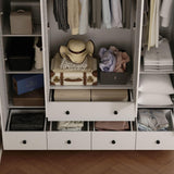 MOUMON 4 Shutter Door Wardrobe Armoire Closet with Shelves and Drawers, Armoire Wardrobe Closet with 2 Hanging Rods, for Bedroom White (59”W x 19”D x 70.9”H) MOUMON