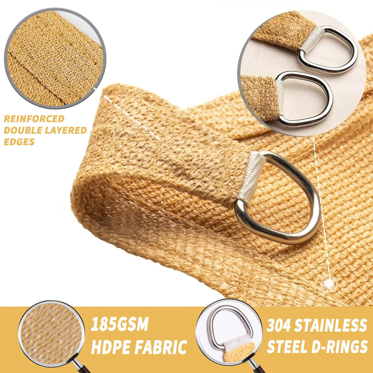 20' x 20' x 20' Triangle Sun Sail Shades Canopy UV Block Sun Shades Outdoor Patio Garden Backyard Pergola Shade Cover Sand OOTONAT