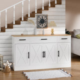 SUNLEI Buffet Cabinet with Storage, Farmhouse Storage Cabinet with 4 Doors and 3 Drawers, Coffee Bar Station Wood Buffet Table with Adjustable Shelf for Living Room, White SUNLEI
