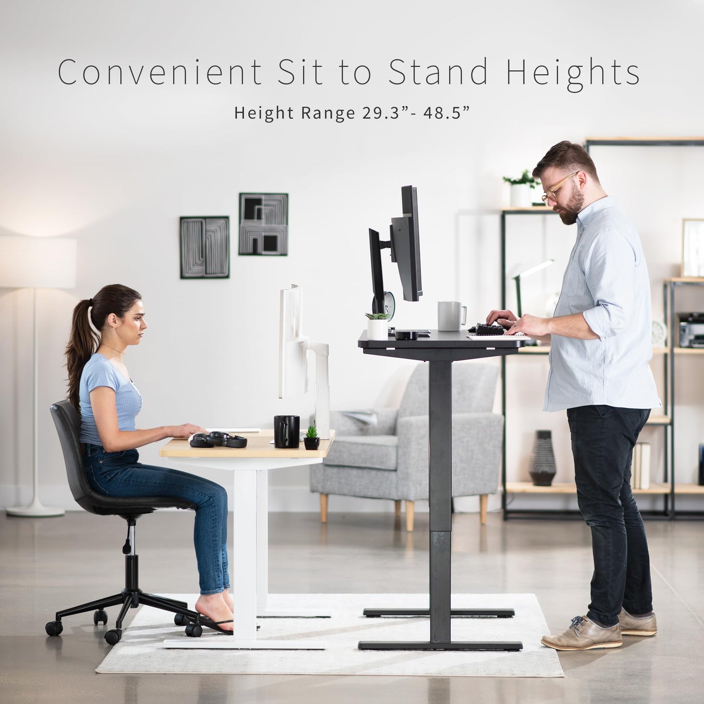 VIVO Electric 43 x 24 inch Standing Desk Workstation, Memory Controller Height Adjustment, 1B Series, One-Piece Black Top, Black Frame, DESK-KIT-1B4B