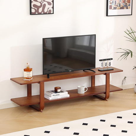 Tiita TV Stand with Storage for TVs up to 65'', Bamboo TV Console Entertainment Center with 2 Open Shelf, Mid Century Modern Media Console for Living Room, Bedroom, Walnut Tiita