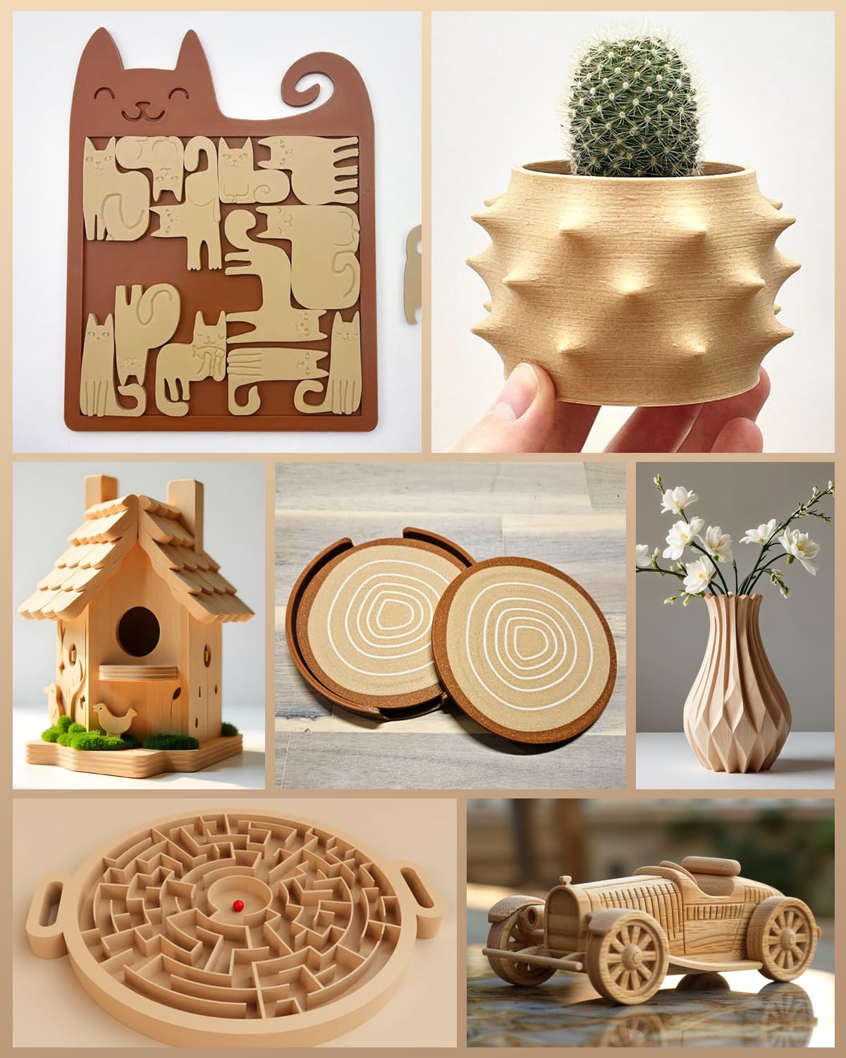 SUNLU Real Wood Fiber PLA Filament, Neatly Wound 1.75mm Dimensional Accuracy +/- 0.03mm, Fit Most FDM 3D Printers, 4kg in Total, 1kg per Spool, 4 Pack,（Wood+Fiber Cherry+Fiber Maple+Fiber Walnut） SUNLU