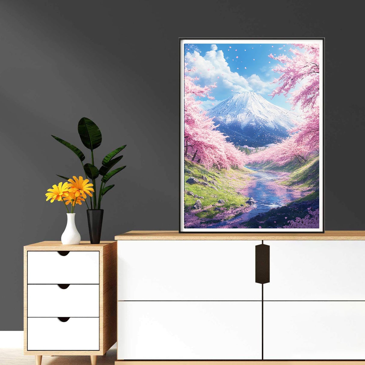 Reofrey DIY Diamond Art Kits for Adults Mount Fuji, Landscape Full Drill Round Rhinestone Diamond Painting Kits for Adults, Cross Stitch Embroidery Canvas for Crafts Home Wall Decor 30x40cm Reofrey