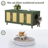 Homhedy Boho Cat Litter Box Enclosure for 2 Cats, Wooden Cat Washroom Furniture with Double Rattan Decorated Doors, Pet House,47.2”L x 19.7”W x 21.7”H, Green Homhedy