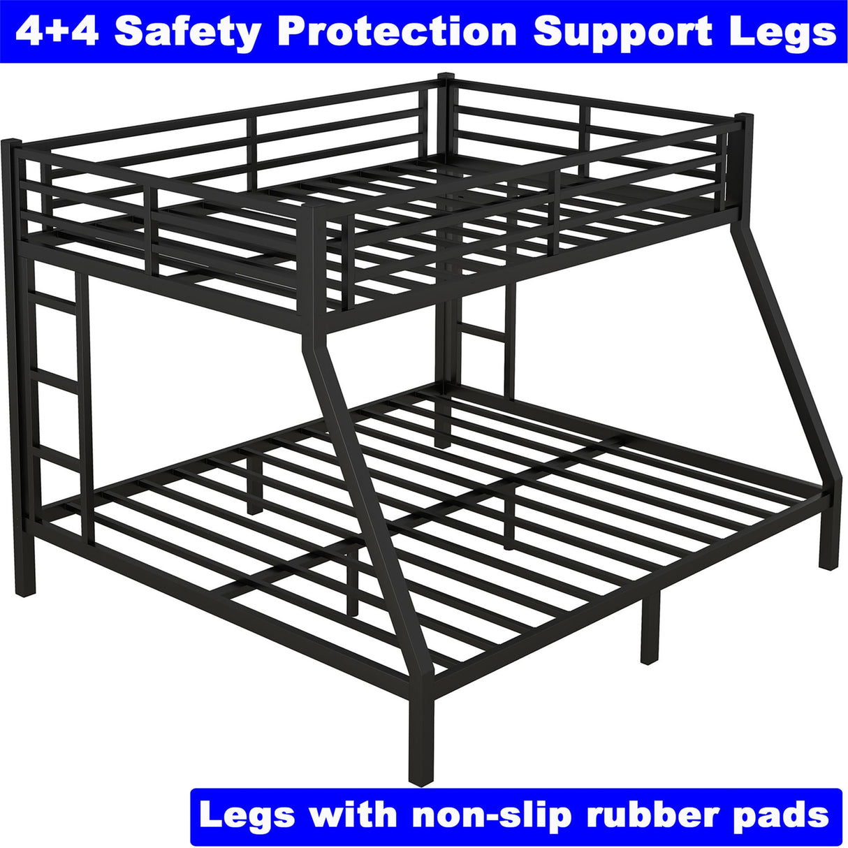 TEVHONE Upgraded Version Thicken Heavy-Duty Metal Queen Over King Bunk Bed for Adults, Steel King Size Bunk Bed Frame with Ladder, Easy Assemble (Queen Over King) TEVHONE