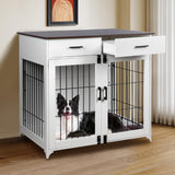 Snowtaros Dog Crate Furniture, 36.6 Inch Large Dog Crate with Drawers, Wooden Dog Kennel Indoor for Small Medium Large Dogs, Heavy Duty Dog Crate End Table with Double Doors Snowtaros