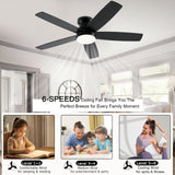NKPU Black Ceiling Fans with Lights, 48Inch Low Profile Ceiling Fan with Light and Remote/App Control, Flush Mount, Reversible DC Motor, 3CCT Dimmable led, Modern Ceiling Fan for Indoor/Outdoor Use NKPU