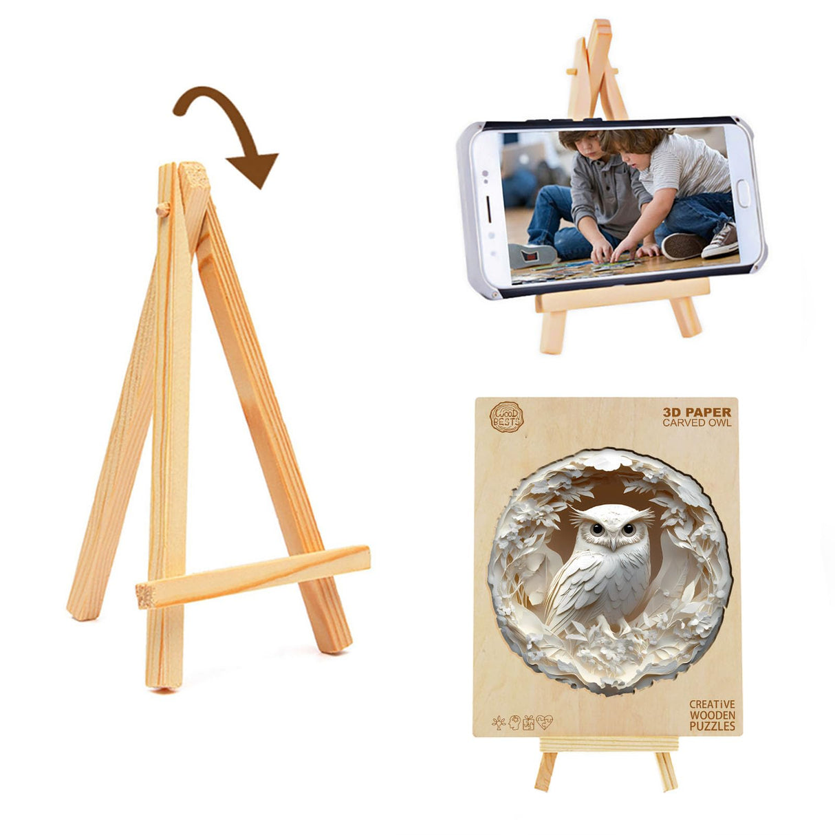 KAAYEE Wooden Puzzles for Adults, 3D Vision Effect Owl Wooden Jigsaw Puzzles, 200pcs Unique Shape Animal Wood Puzzle Adult, 3D Effect Flat Puzzle Birthday Gifts Family Game (M-11.4 * 11.2in) KAAYEE