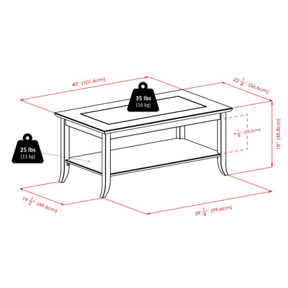 Winsome Genoa Rectangular Coffee Table with Glass Top And Shelf, Espresso - WoodArtSupply